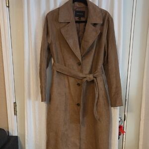 Brown Faux Suede Women's Trench Coat